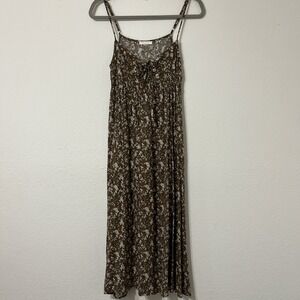 Blush BJ Brown Floral Maxi Dress – Boho Cottagecore Smocked Sundress (Size M)